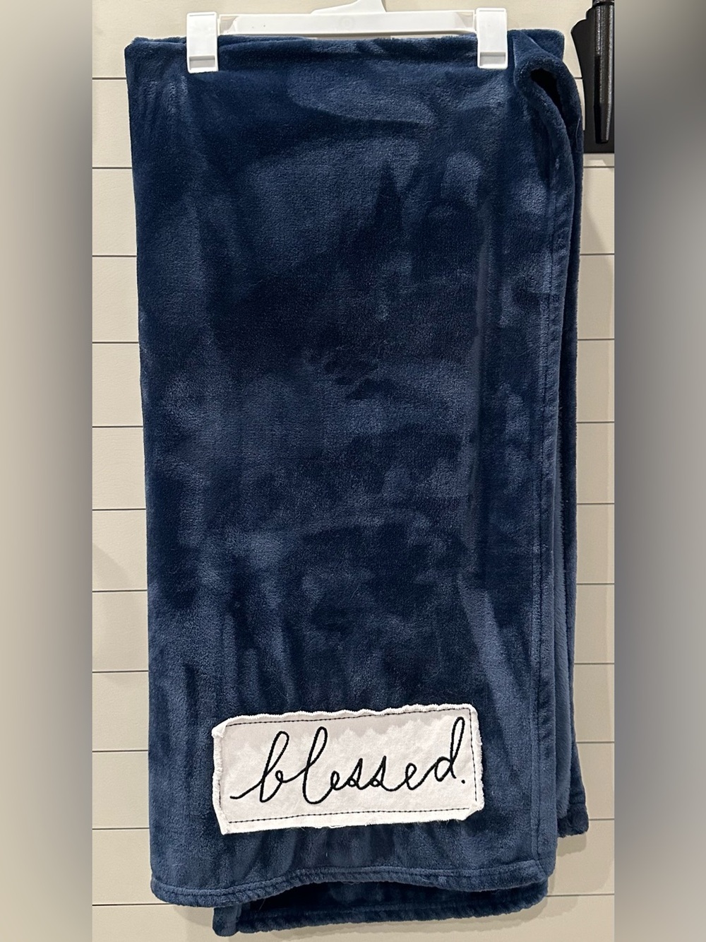 Like New Rae Dunn Navy Blue “Blessed” Throw Blanket